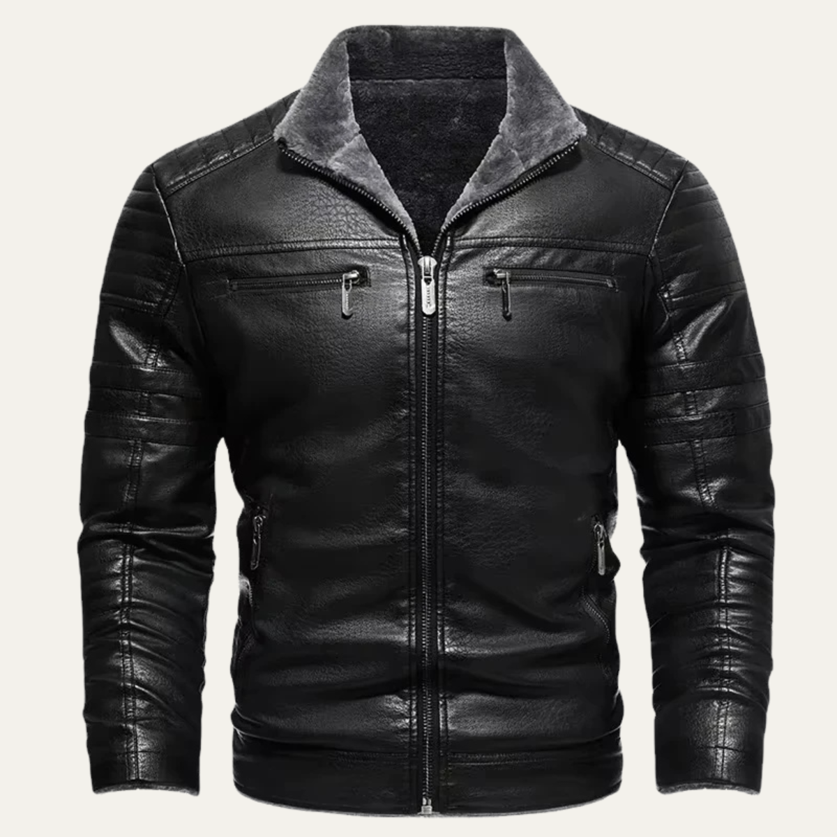 The Galloway Veste de motard en cuir et polaire chaude d’hiver pour homme