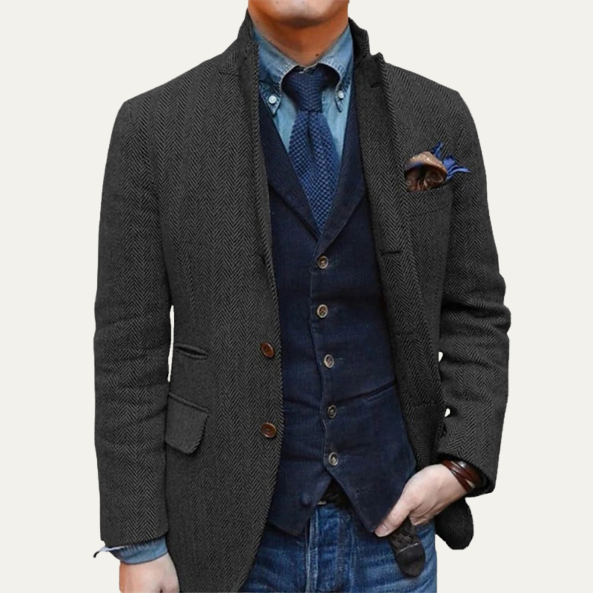 The Thurlestone Veste blazer en tweed simple boutonnage pour homme