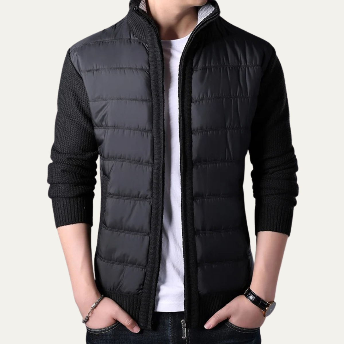 The Dundee Doudoune d’hiver zippée avec manches en tricot pour homme