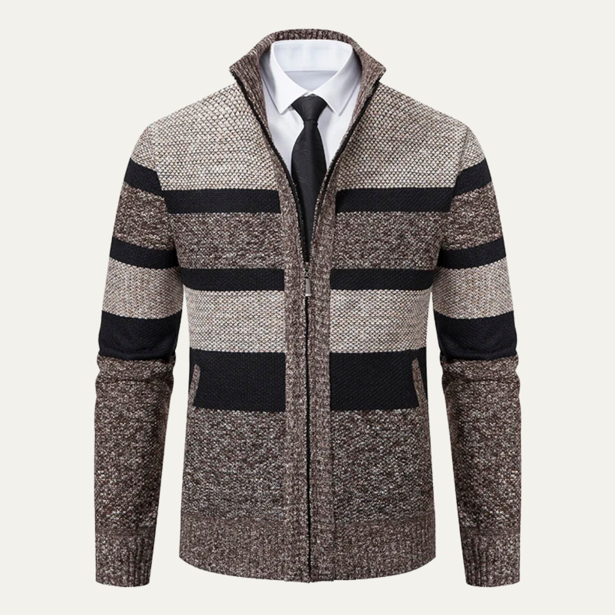 The Desenzano – Cardigan Tricotée Zippée à Rayures Homme