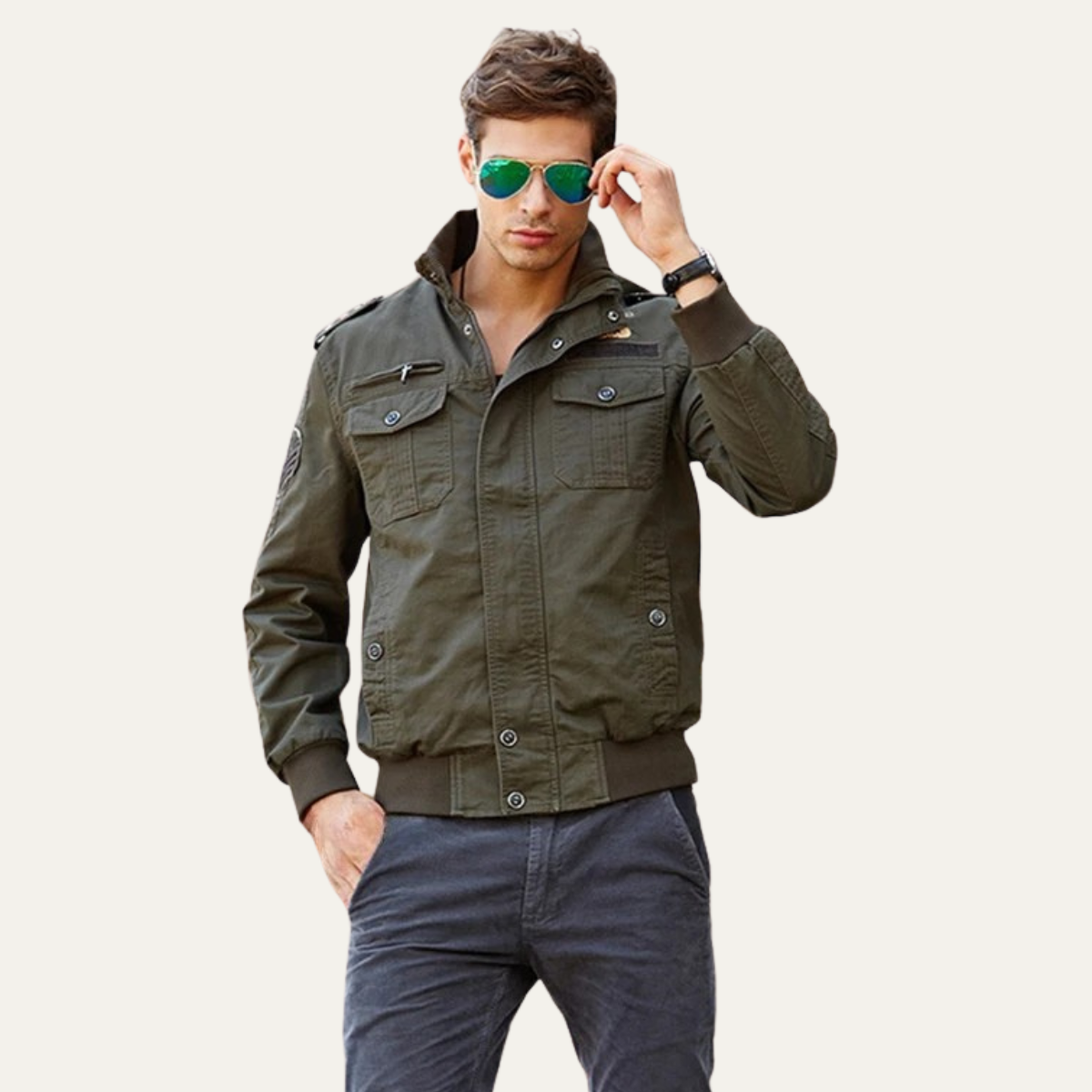 The Sydenham Veste bombardier coupe-vent à multiples poches style militaire pour homme