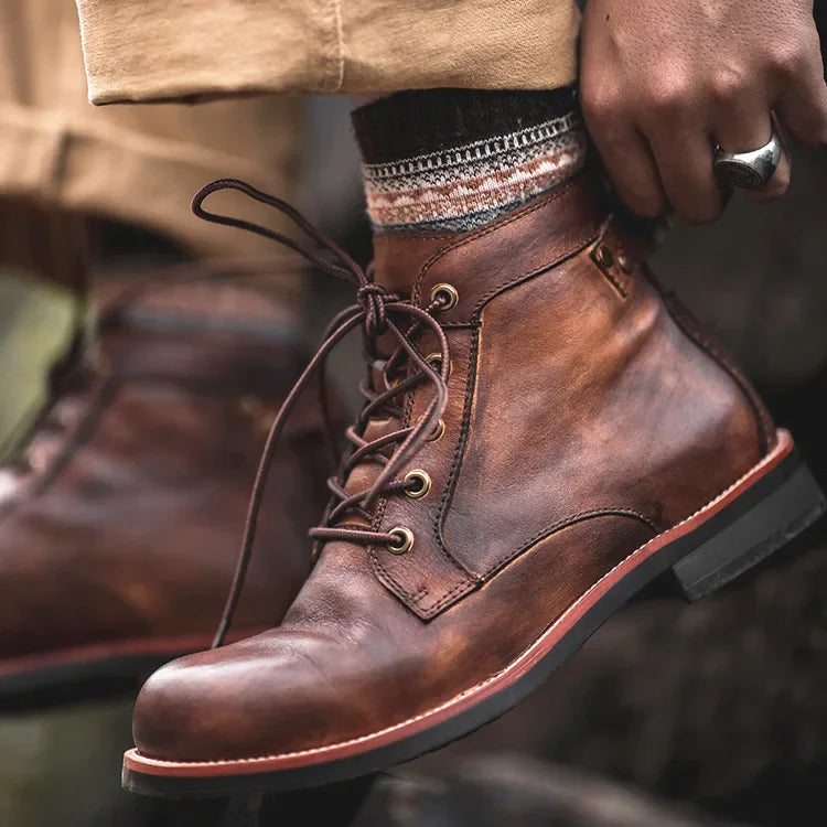 The Lucca Bottines Vintage en Cuir à Lacets pour Homme