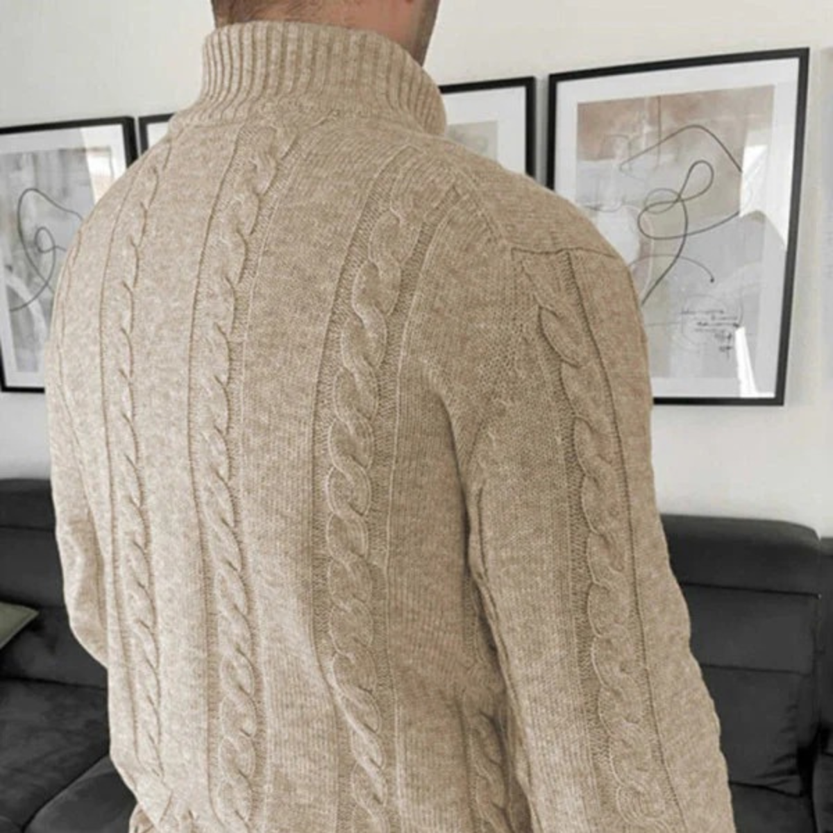 The Carlton - Cardigan en Laine Mérinos Beige à Câbles pour Hommes