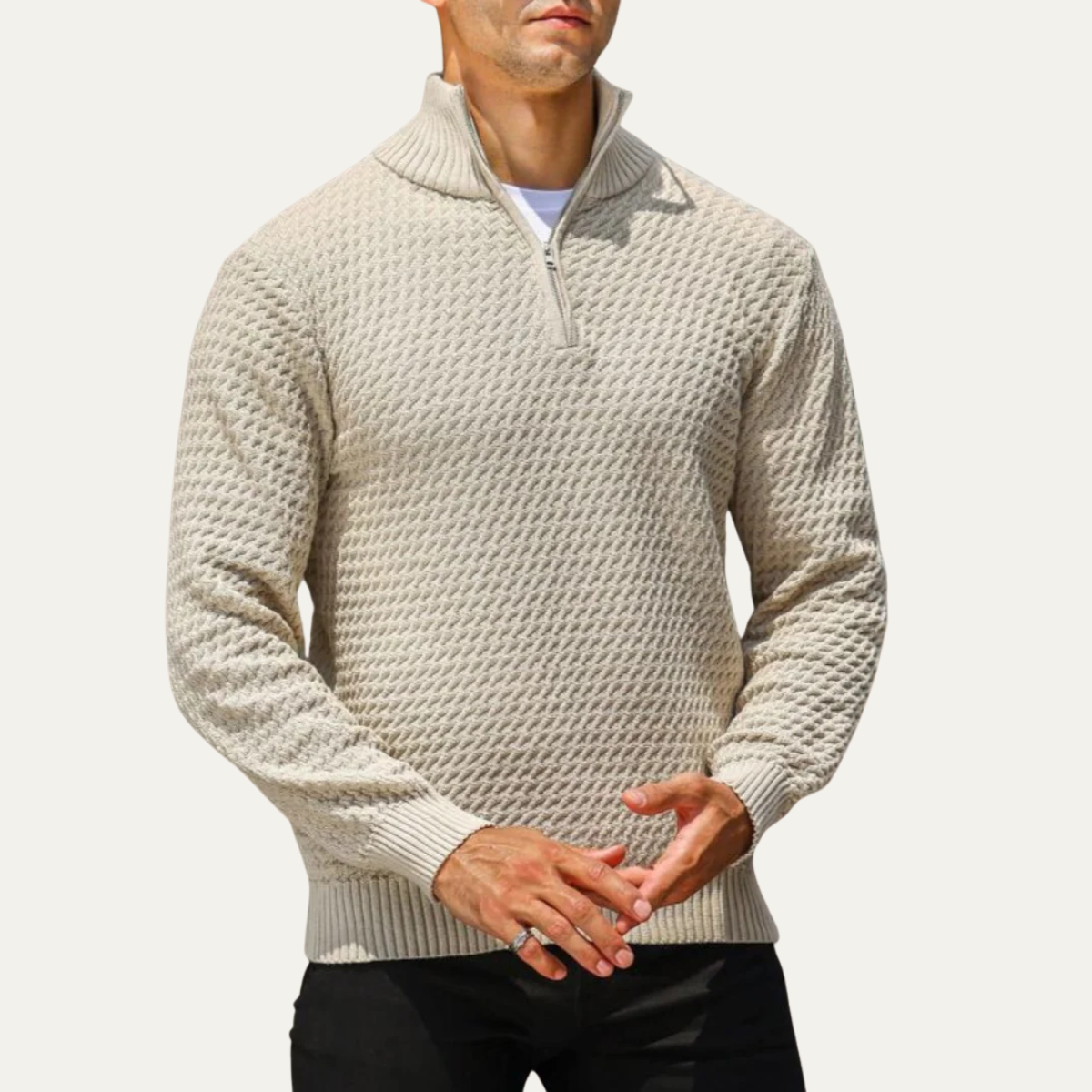 The Riviera Pull en maille tricotée de luxe pour homme à col quart zip