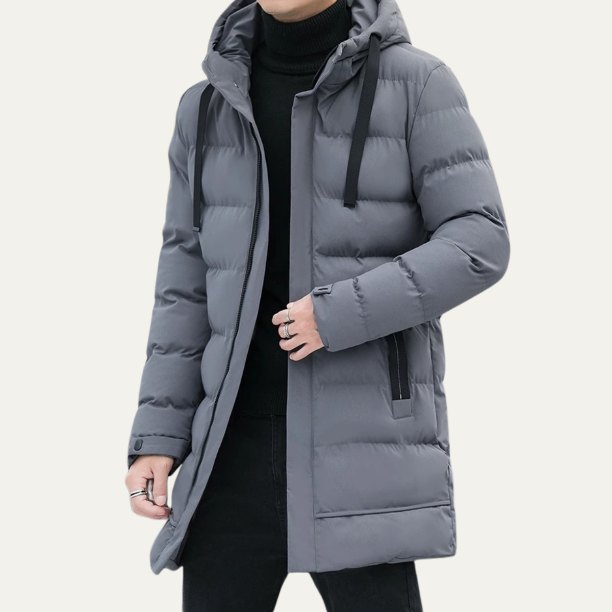 The Whitby - Manteau Puffer Noir Longline Stylé pour Hommes