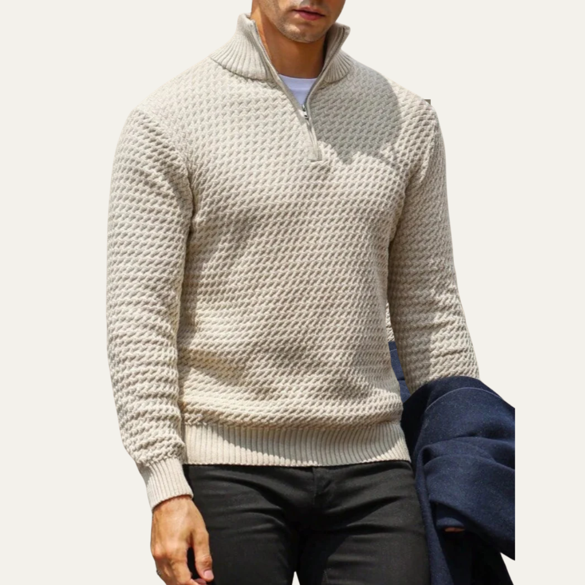 The Riviera Pull en maille tricotée de luxe pour homme à col quart zip