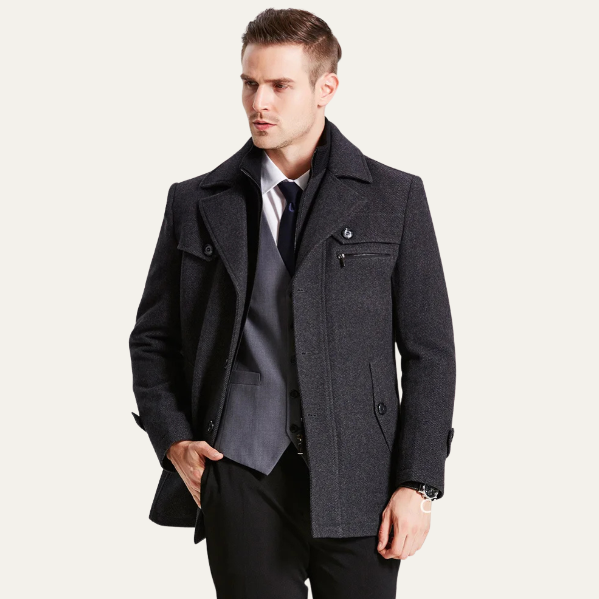 The Belgravia - Trench-coat pour homme en laine mélangée avec doublure matelassée