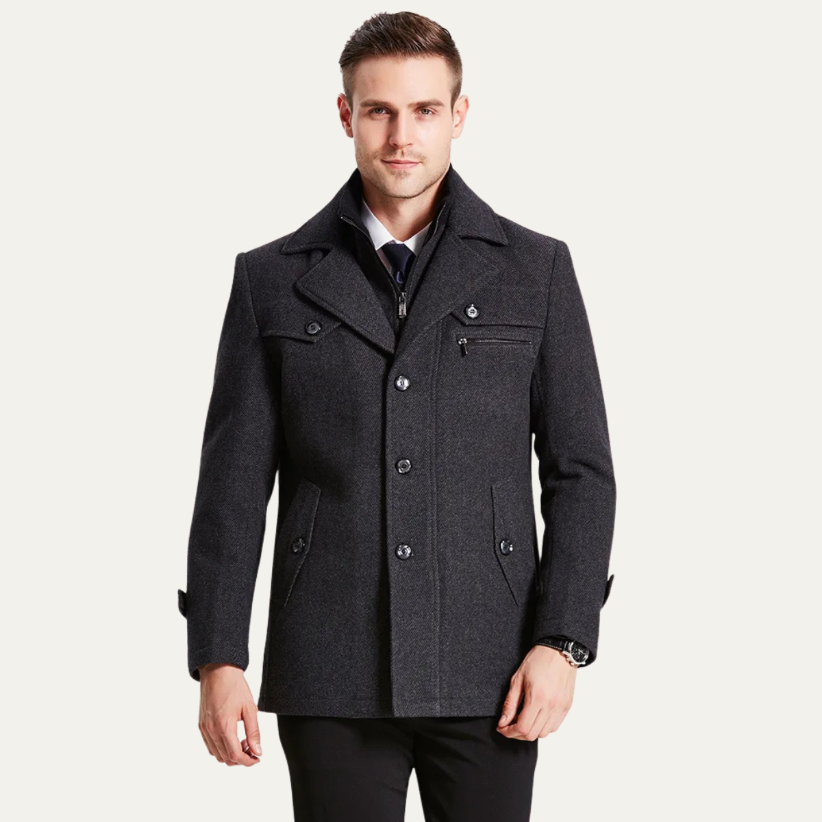 The Belgravia - Trench-coat pour homme en laine mélangée avec doublure matelassée