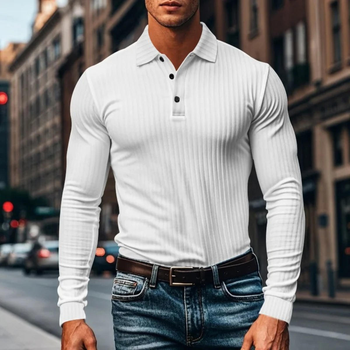 The Sorrento – Polo homme en maille côtelée à col boutonné