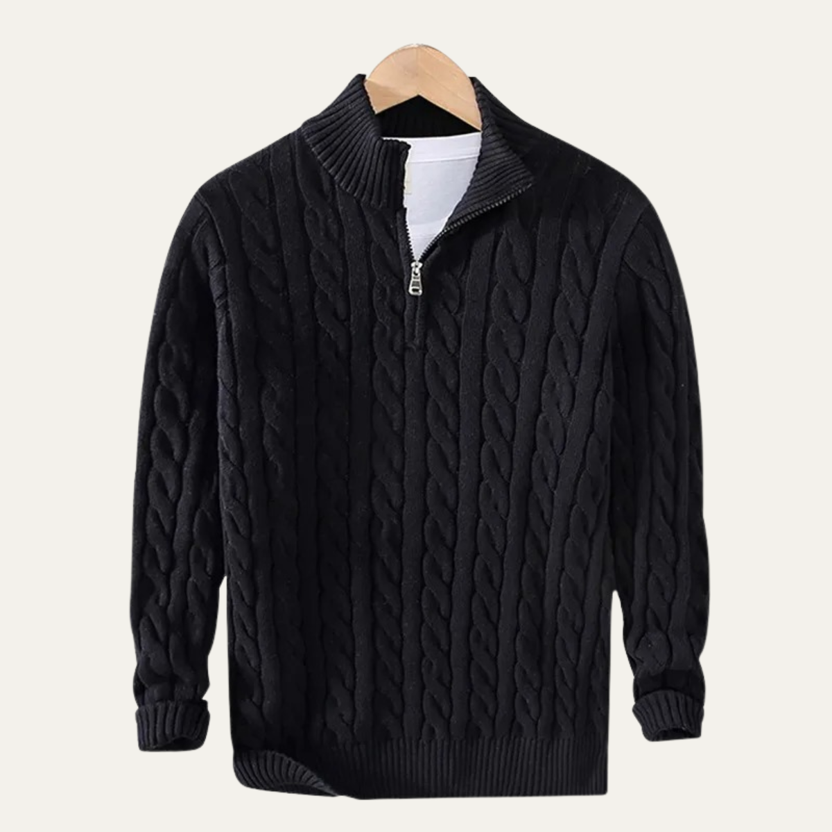 The Ashmeadow - Pull à fermeture éclair pour homme en 100 % coton doux tricoté torsadé