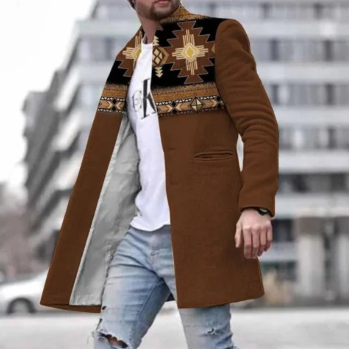 The Redmond - Manteau d'hiver long en laine mélangée pour homme avec poches