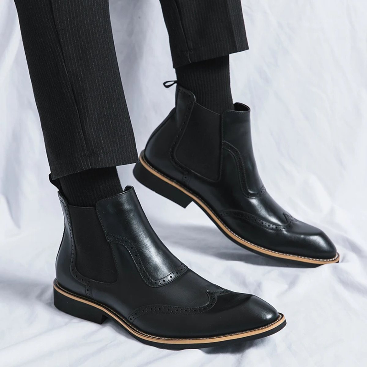 The Gravedona - Bottes de Costume Chelsea en Cuir Brogue pour Hommes