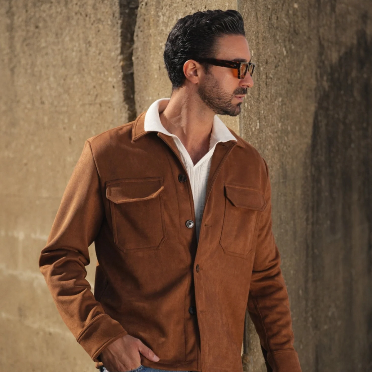 The Hyatt Surchemise en daim camel pour homme - Veste slim fit de luxe avec poches