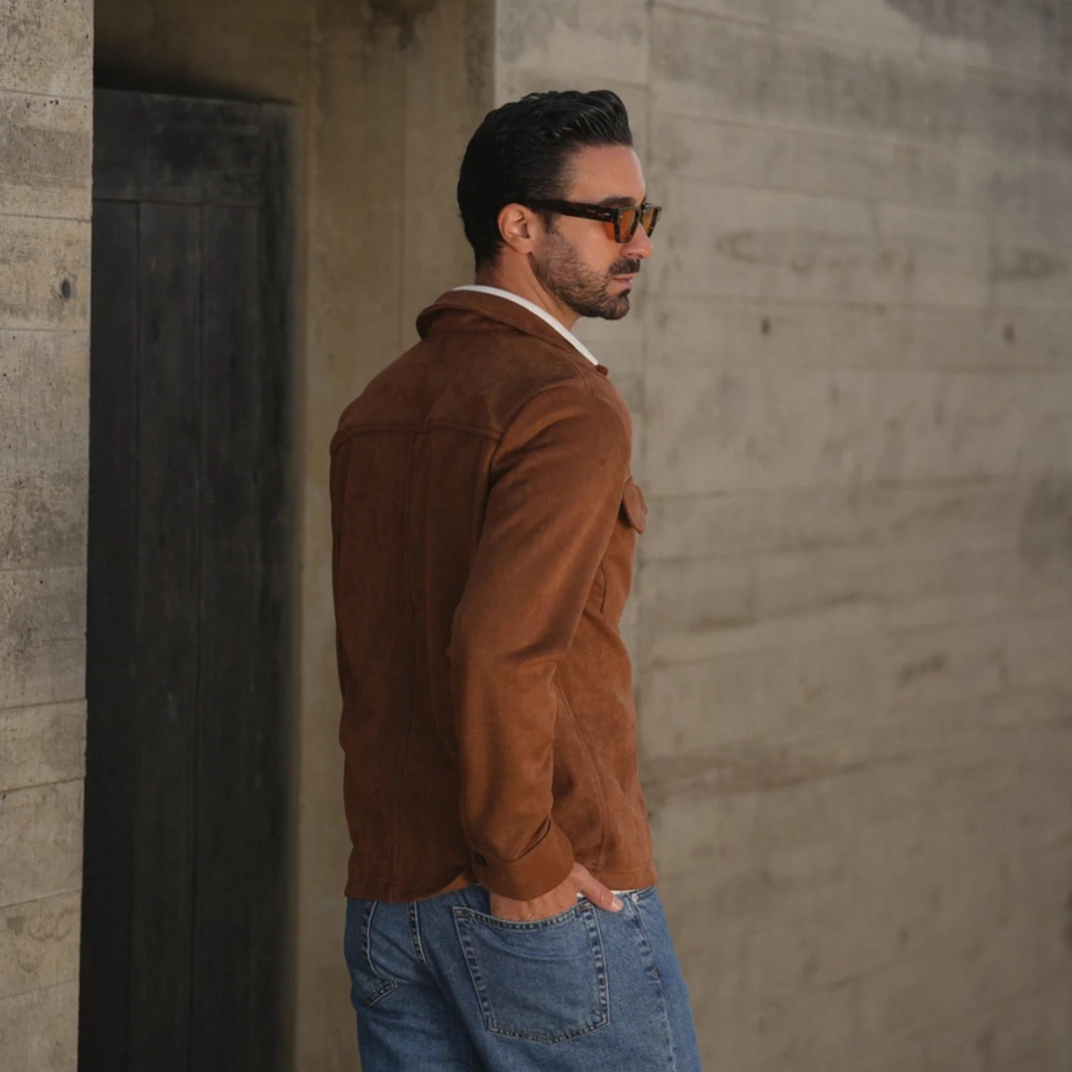 The Hyatt Surchemise en daim camel pour homme - Veste slim fit de luxe avec poches