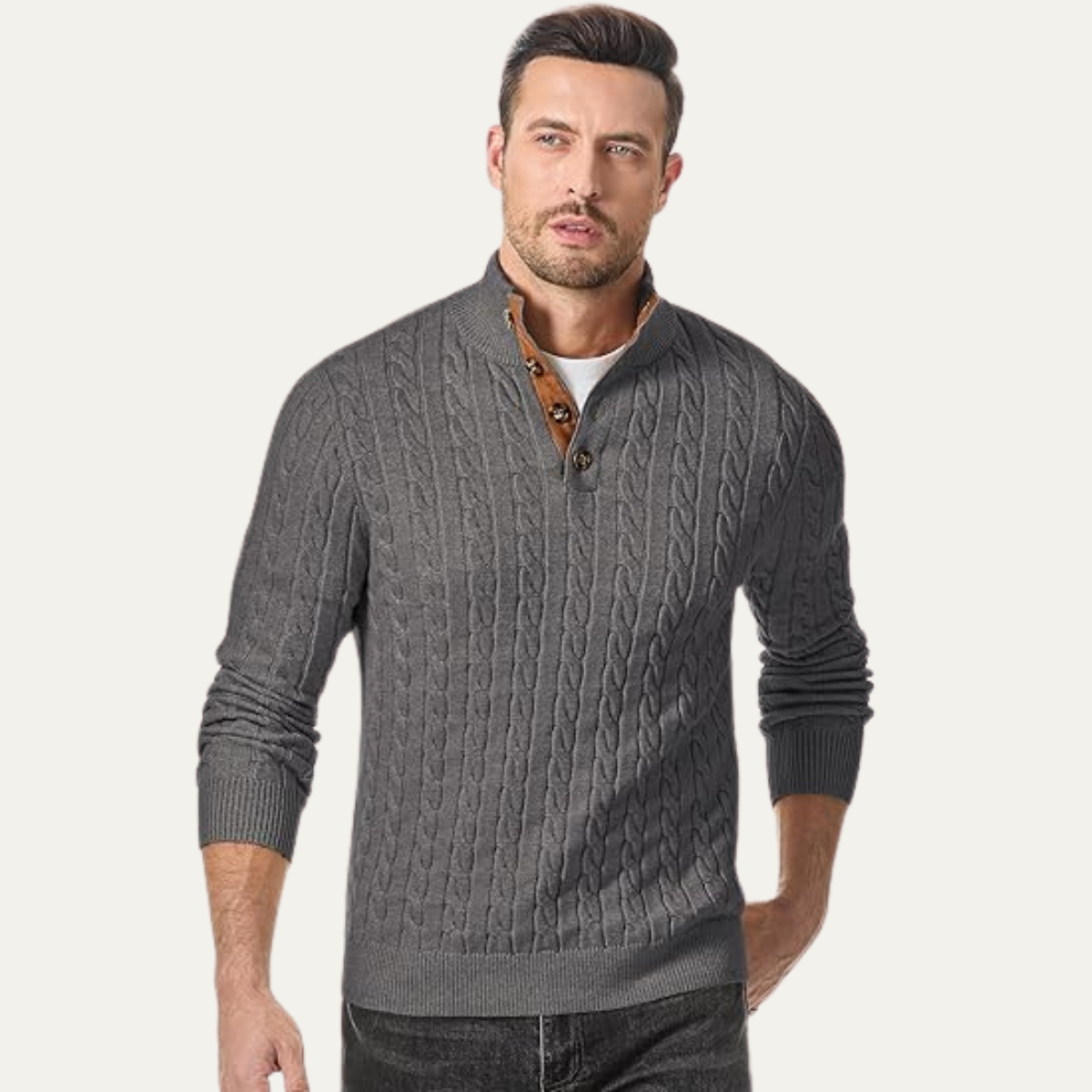 The Stamford – Pull homme col montant en maille torsadée