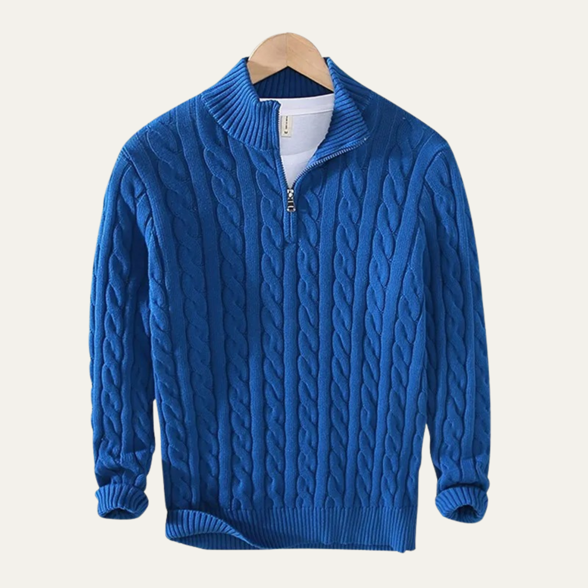 The Ashmeadow - Pull à fermeture éclair pour homme en 100 % coton doux tricoté torsadé