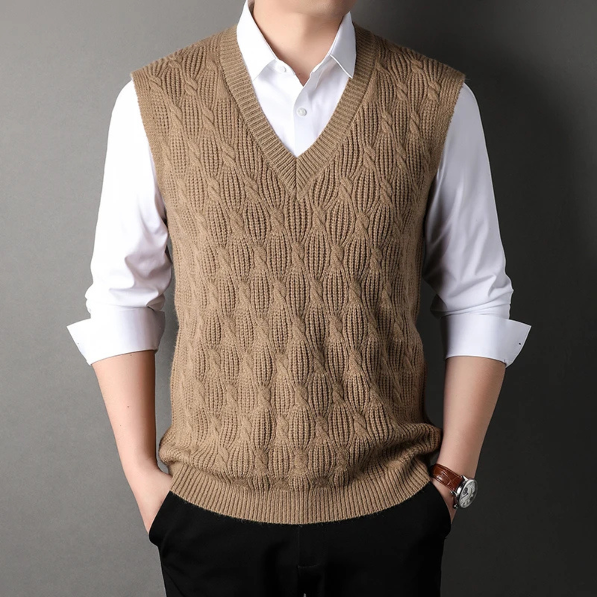 The Alberobello - Gilet V En Maille Texturé Chaud pour Homme