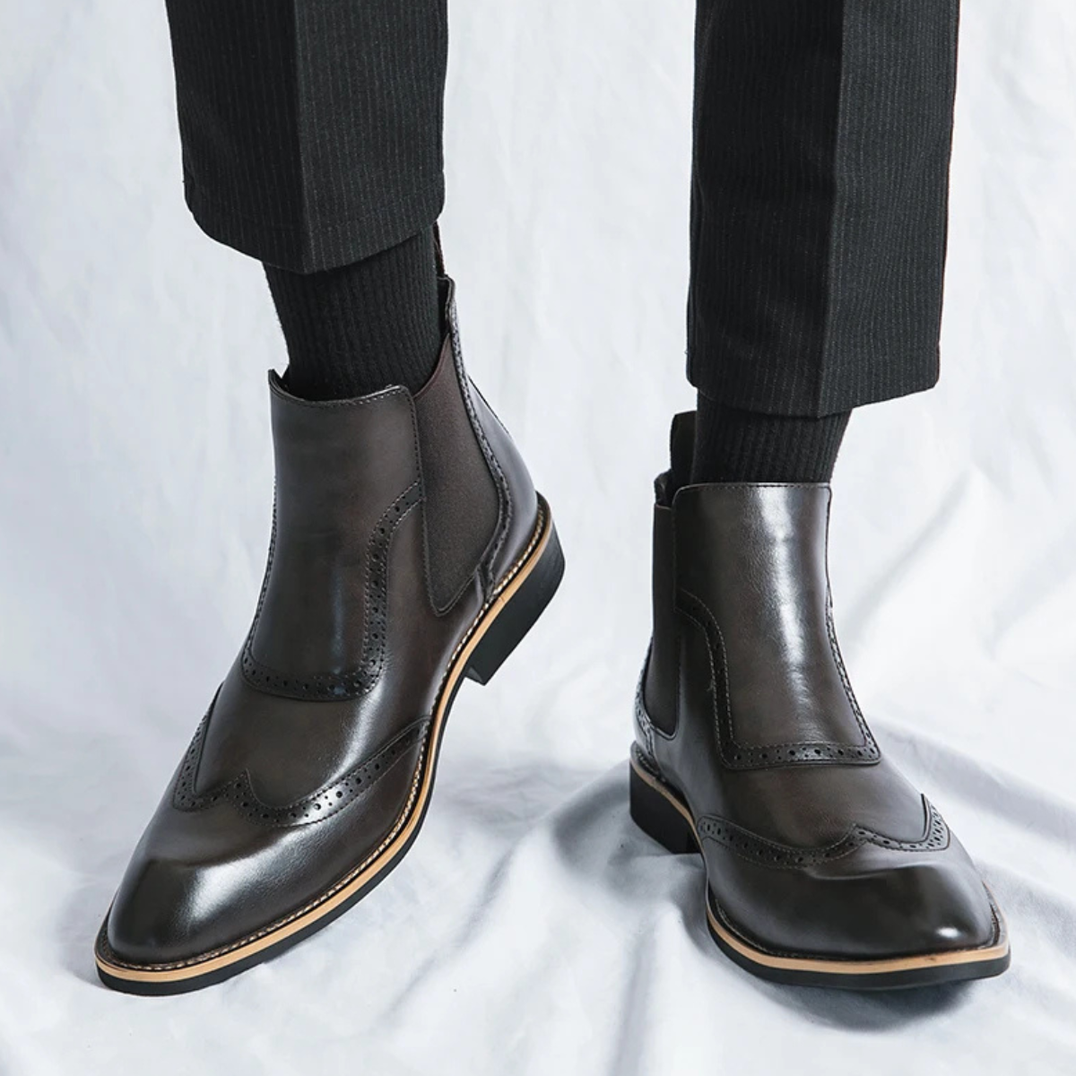 The Gravedona - Bottes de Costume Chelsea en Cuir Brogue pour Hommes