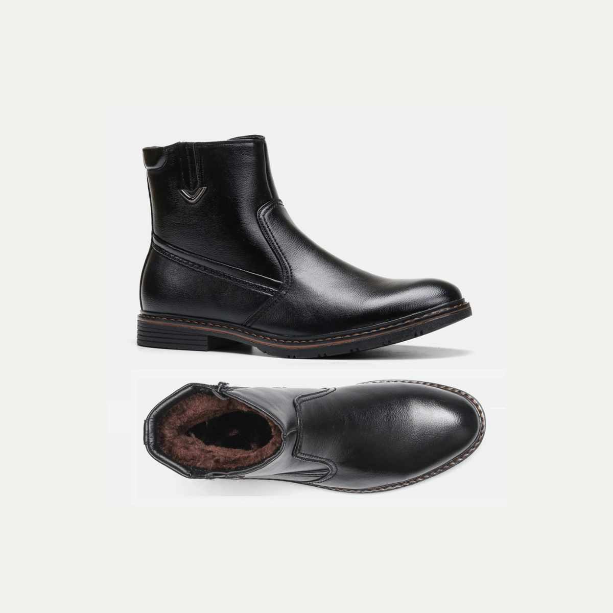 The Catanzaro Bottines en cuir pour hommes, doublure chaude en fourrure, pour l’hiver