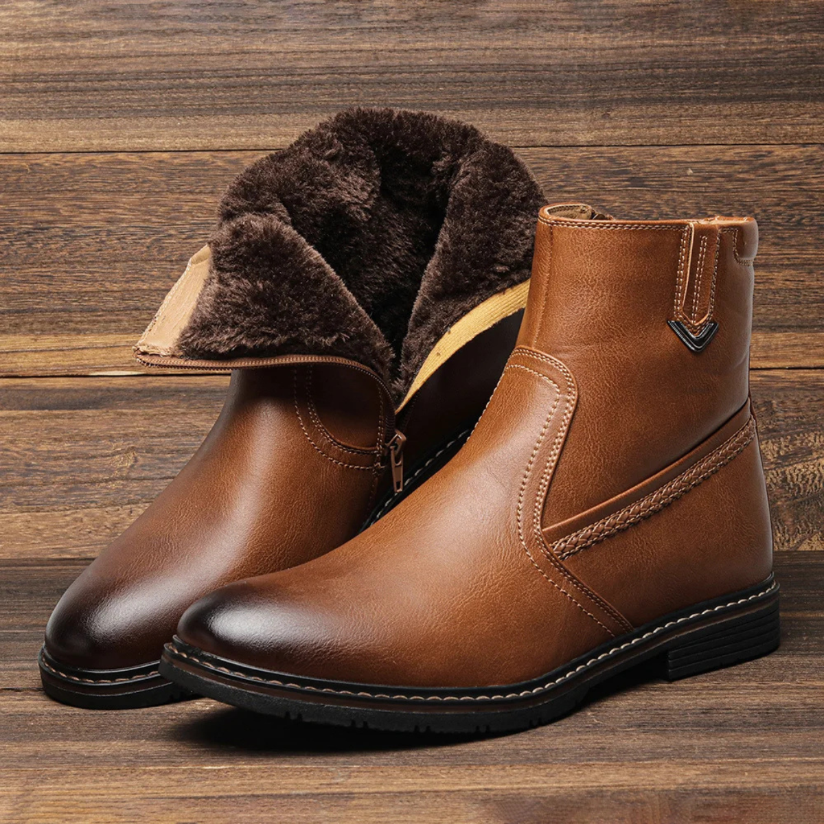 The Catanzaro Bottines en cuir pour hommes, doublure chaude en fourrure, pour l’hiver