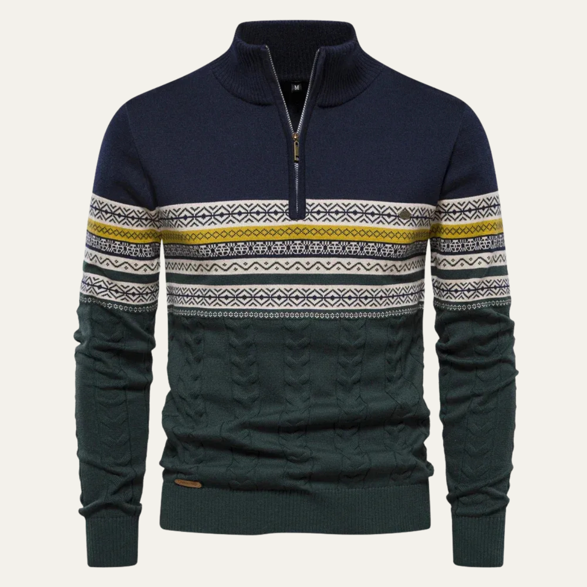 The Chatsworth - Pull à col zippé en coton tricoté Fair Isle pour homme