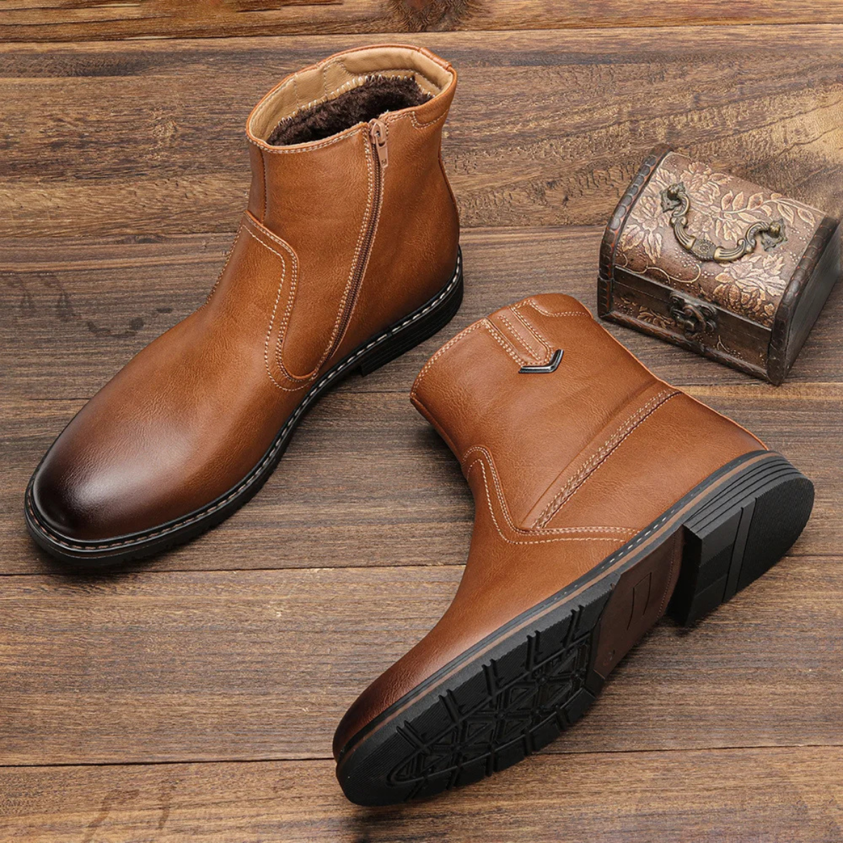 The Catanzaro Bottines en cuir pour hommes, doublure chaude en fourrure, pour l’hiver