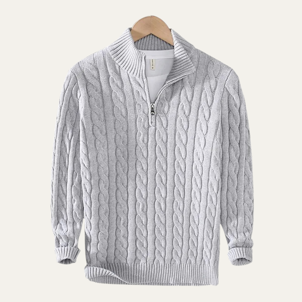 The Ashmeadow - Pull à fermeture éclair pour homme en 100 % coton doux tricoté torsadé