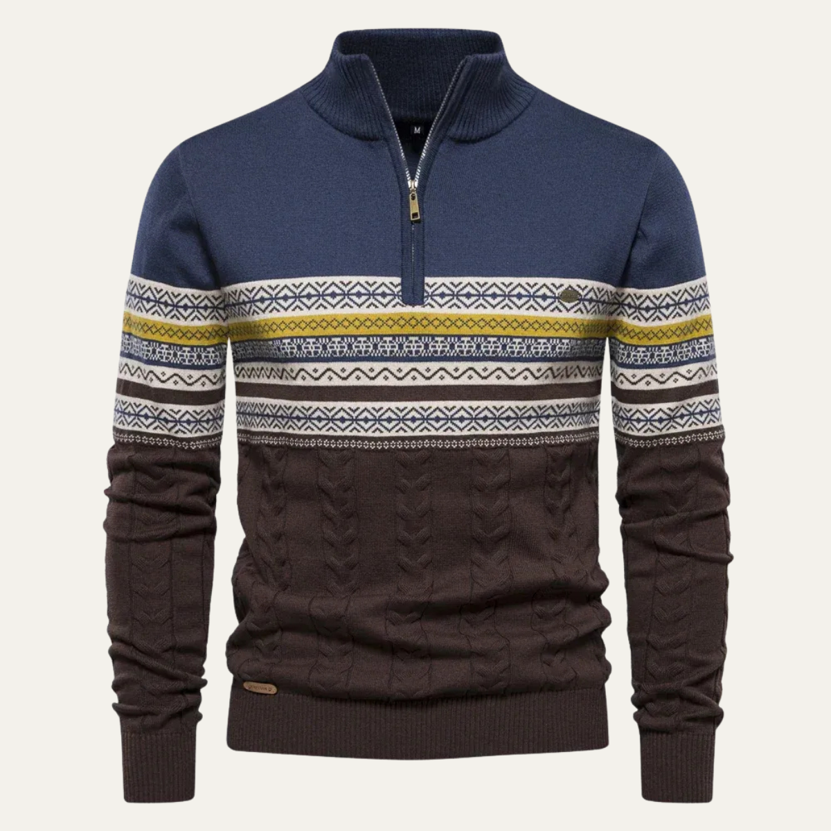The Chatsworth - Pull à col zippé en coton tricoté Fair Isle pour homme