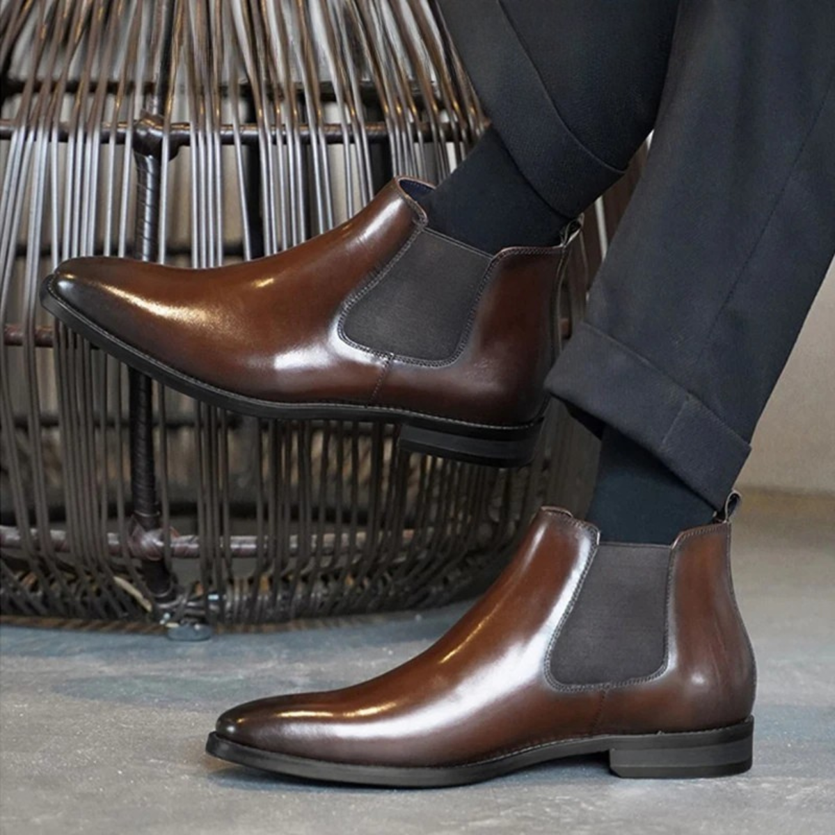 The Rossano Bottines Chelsea Classiques en Cuir à Enfiler pour Homme
