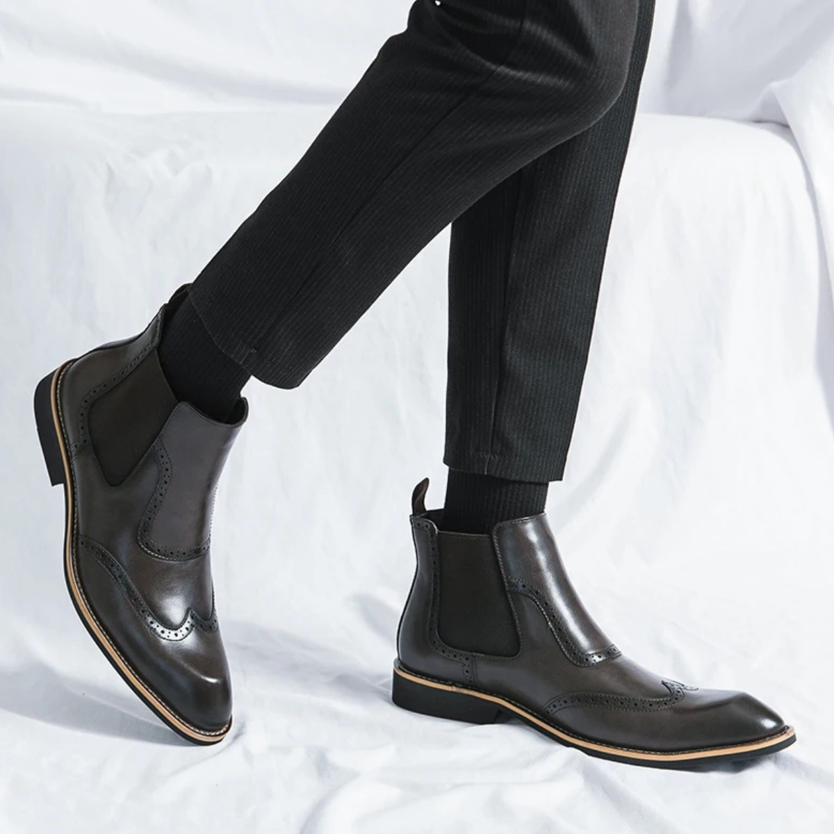 The Gravedona - Bottes de Costume Chelsea en Cuir Brogue pour Hommes