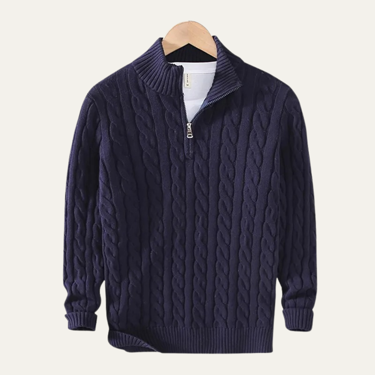 The Ashmeadow - Pull à fermeture éclair pour homme en 100 % coton doux tricoté torsadé