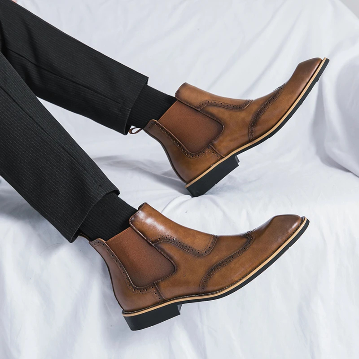 The Gravedona - Bottes de Costume Chelsea en Cuir Brogue pour Hommes