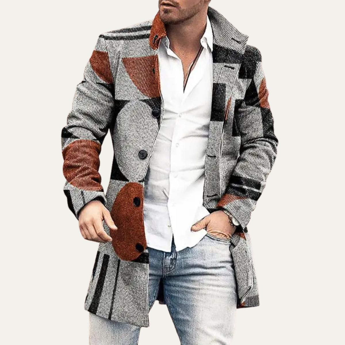 The Redmond - Manteau d'hiver long en laine mélangée pour homme avec poches