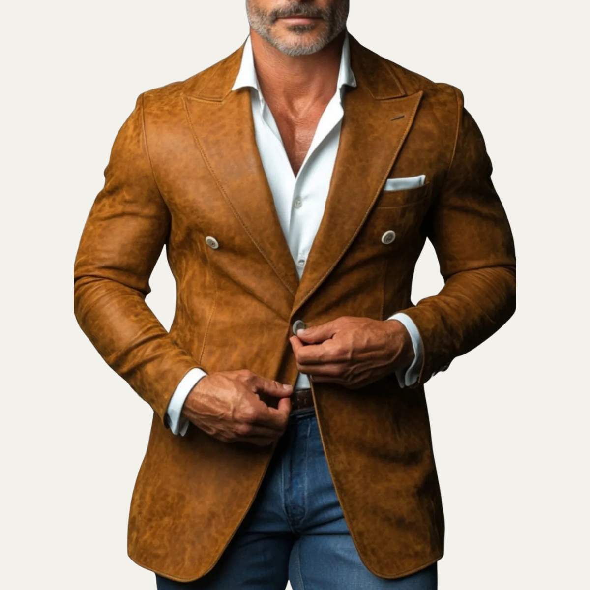 The Marsala - Blazer chic et décontracté pour homme, en daim coloré, à double boutonnage