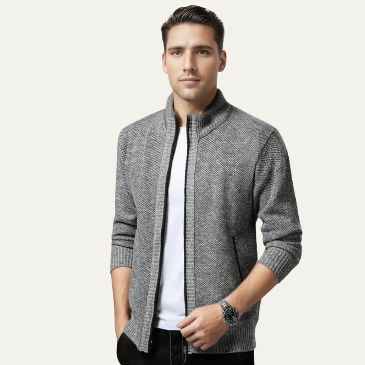 The Lyon Gilet en laine élégant pour homme – Veste en maille zippée