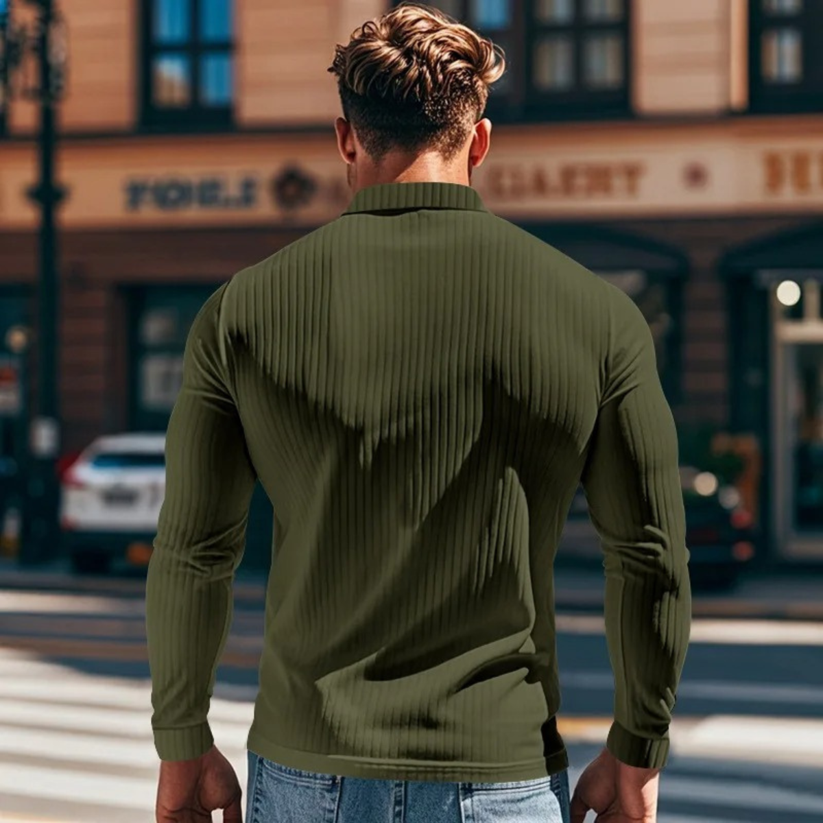 The Sorrento – Polo homme en maille côtelée à col boutonné