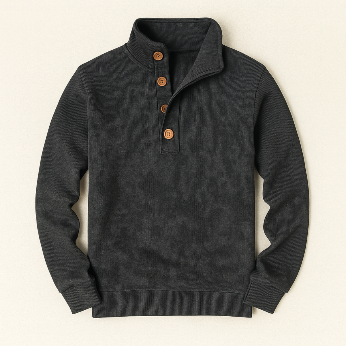 The Waldorf - Pull-over en tricot à col boutonné de luxe pour homme - Gris