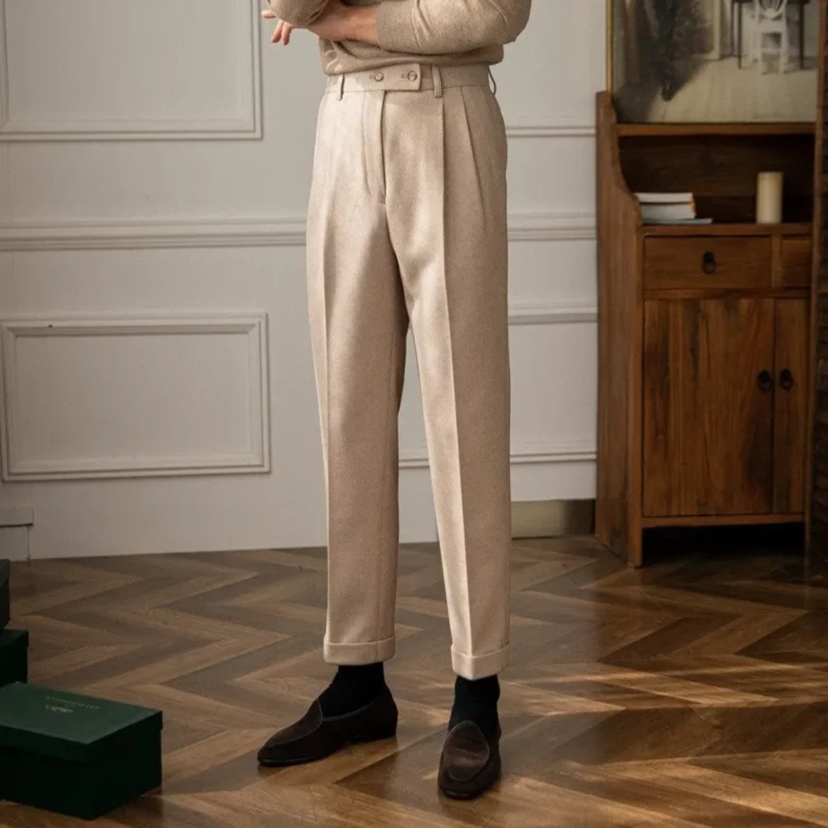 The Lakeshore - Pantalon habillé ajusté en laine à taille haute pour hommes