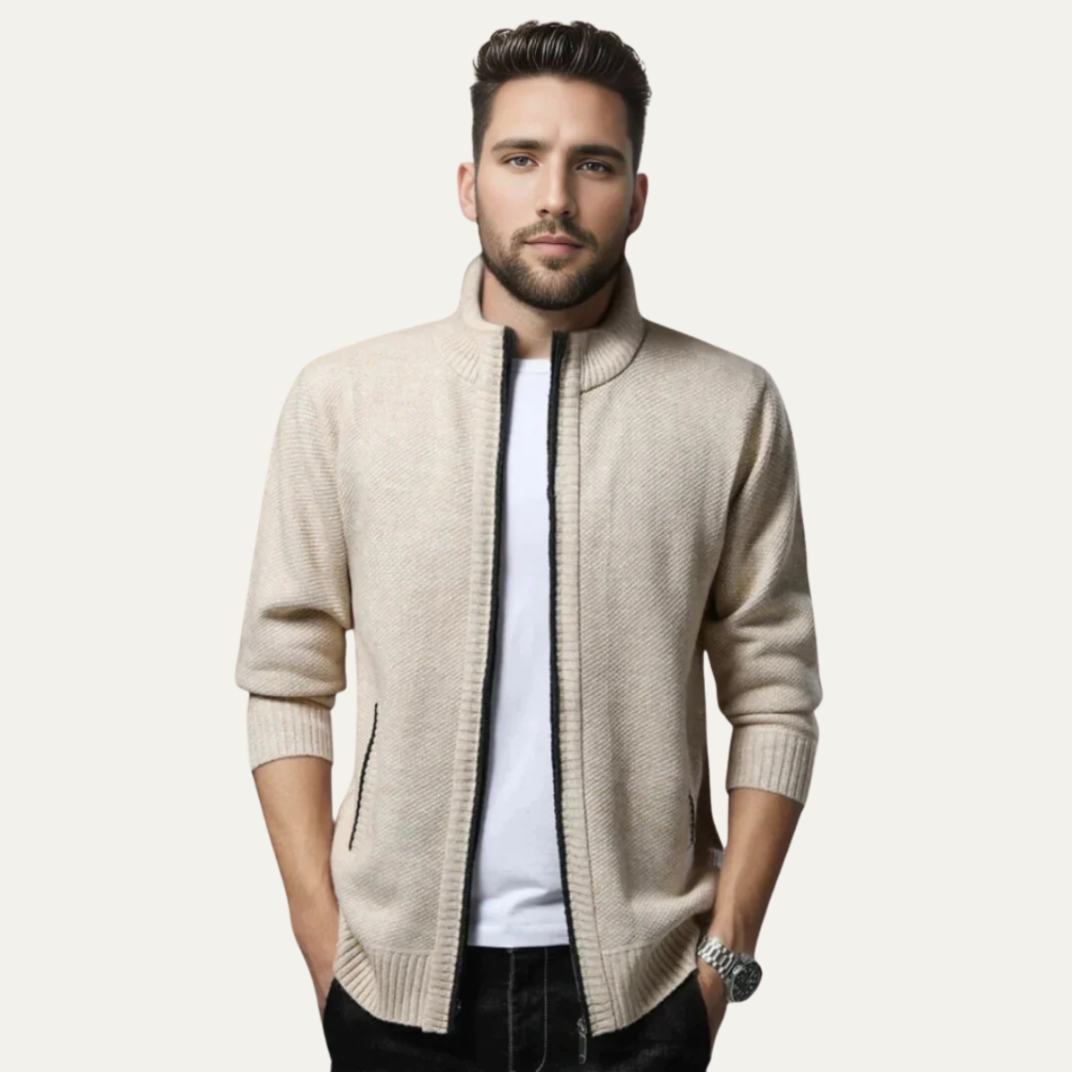The Lyon Gilet en laine élégant pour homme – Veste en maille zippée