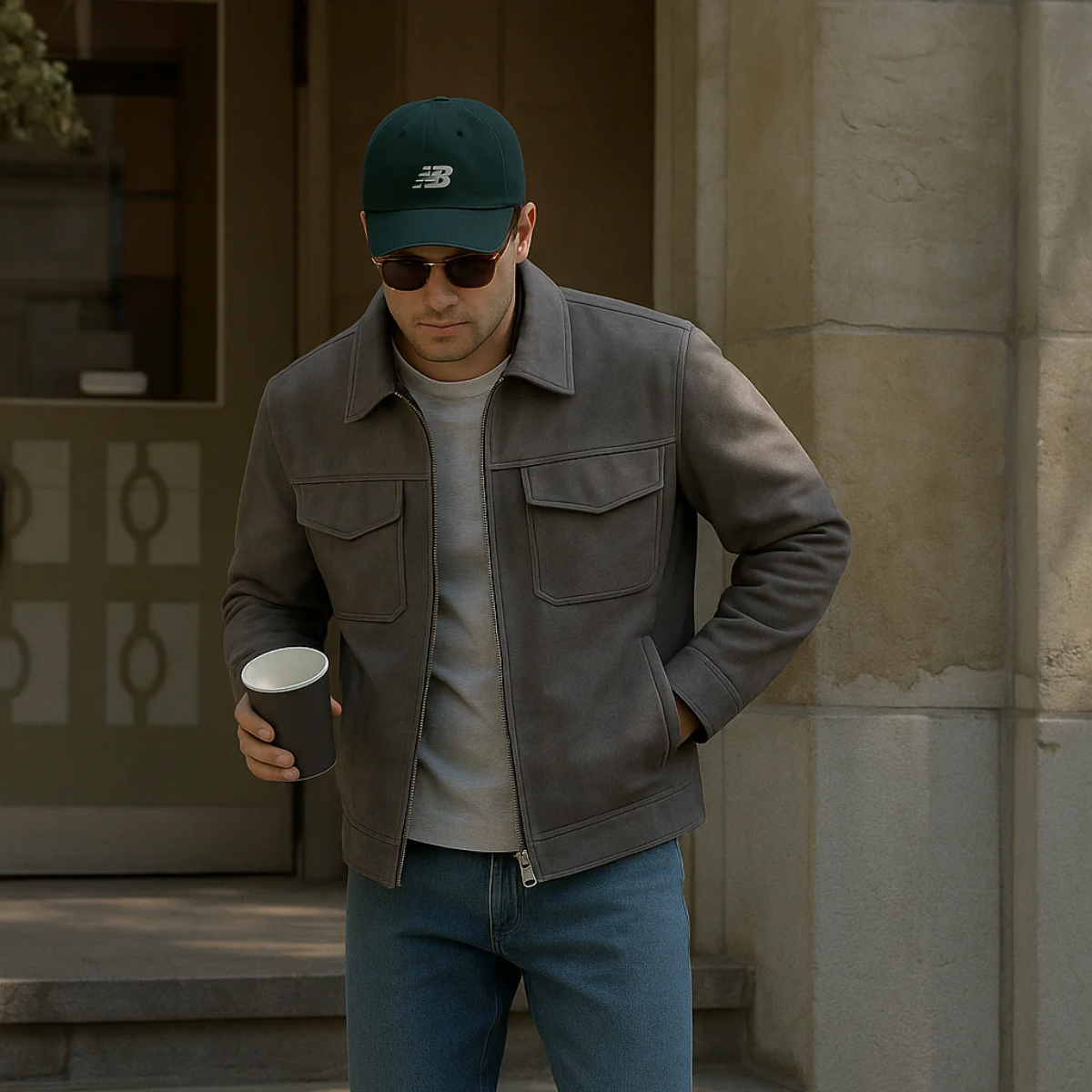 The Monte Carlo - Veste minimaliste de luxe en daim gris pour homme