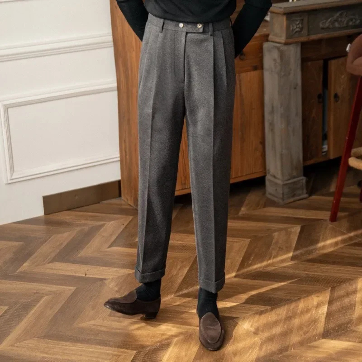 The Lakeshore - Pantalon habillé ajusté en laine à taille haute pour hommes