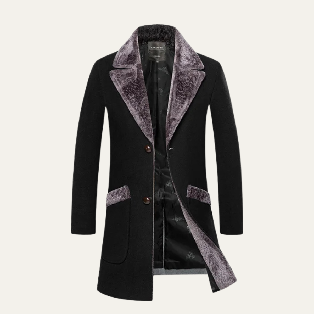 The Pinebrook - Manteau d'hiver long ajusté pour homme avec col en fausse fourrure