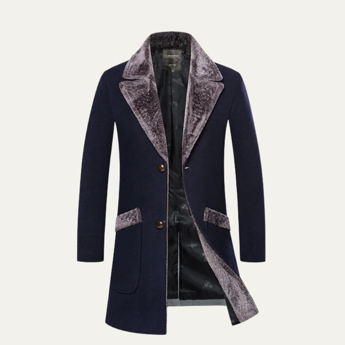 The Pinebrook - Manteau d'hiver long ajusté pour homme avec col en fausse fourrure