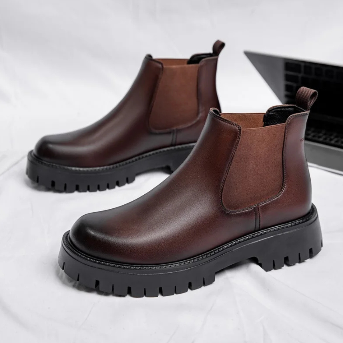 The Cagliari - Bottines Chelsea en Cuir à Plateforme de Style Britannique pour Hommes