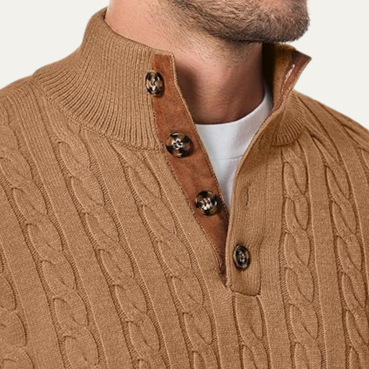 The Stamford – Pull homme col montant en maille torsadée