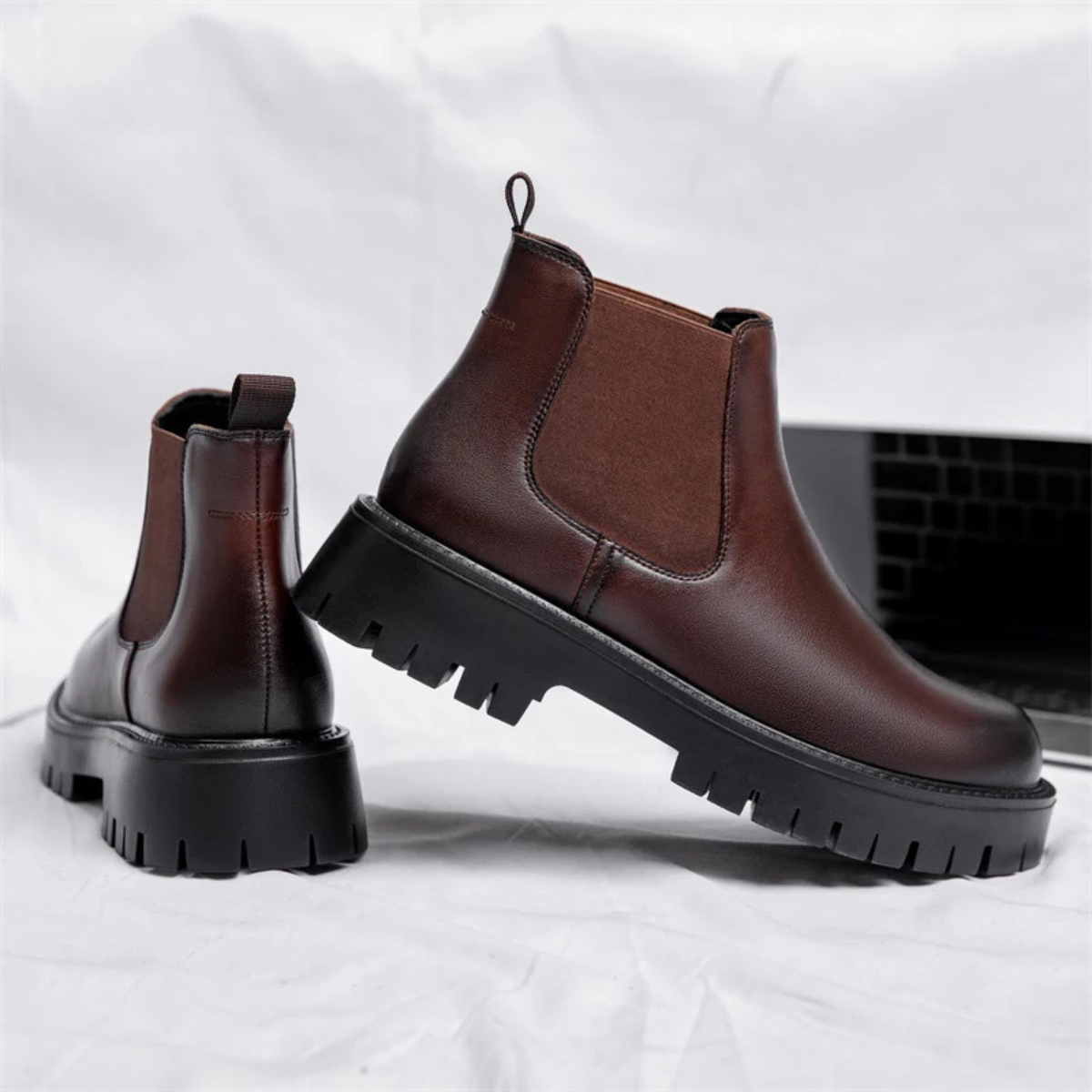 The Cagliari - Bottines Chelsea en Cuir à Plateforme de Style Britannique pour Hommes