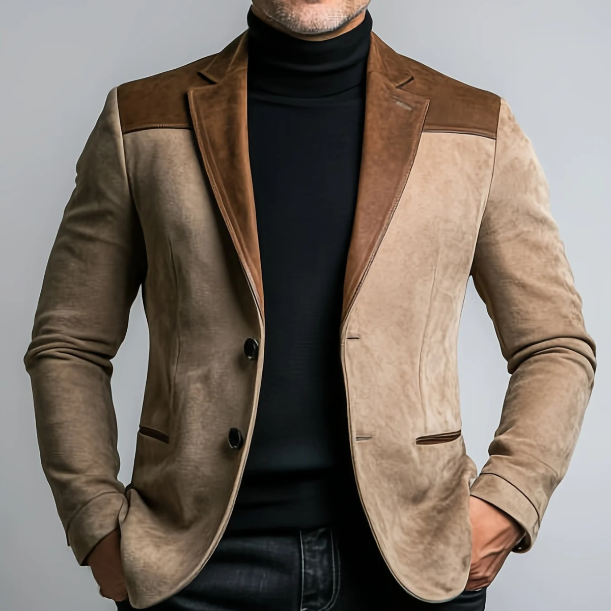 The Gubbio - Blazer Chic en Velours à Panneaux Contrastés pour Hommes