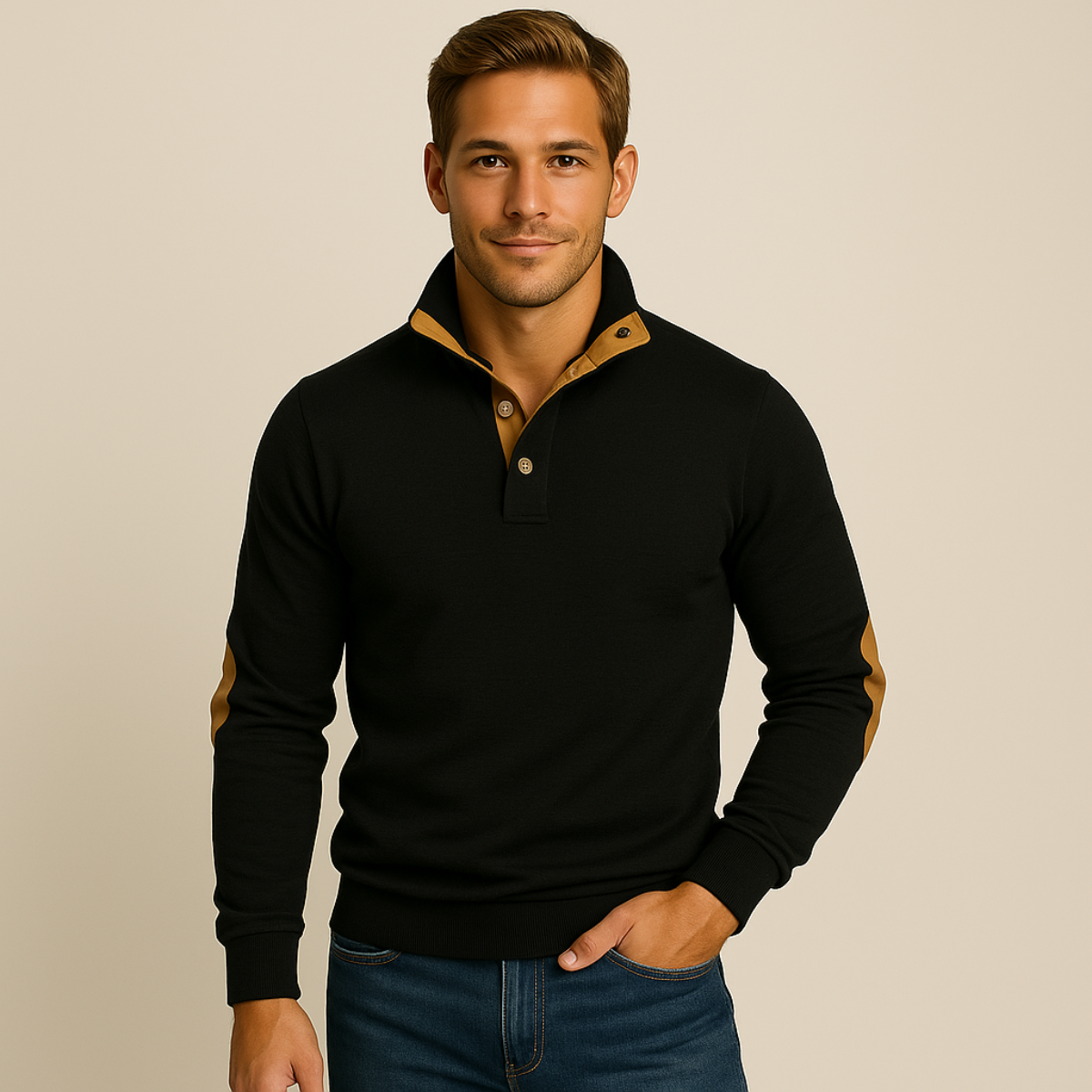 The Oxford – Pull Col Boutonné Homme Laine Mérinos Renforcé