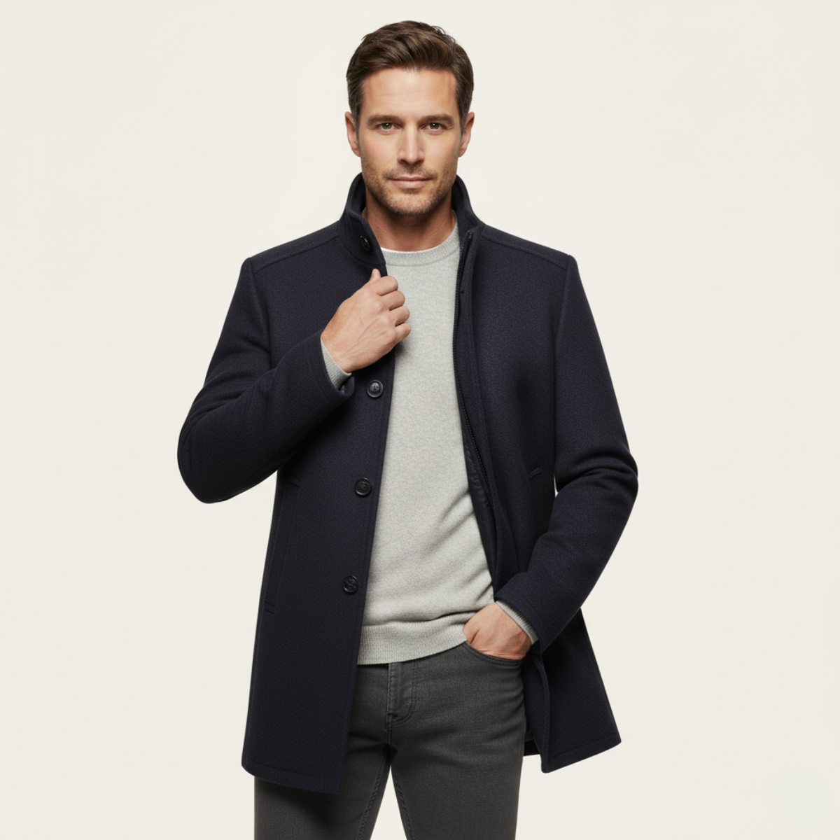 The Aldeburgh - Manteau pour homme en laine mélangée boutonné avec doublure chaude