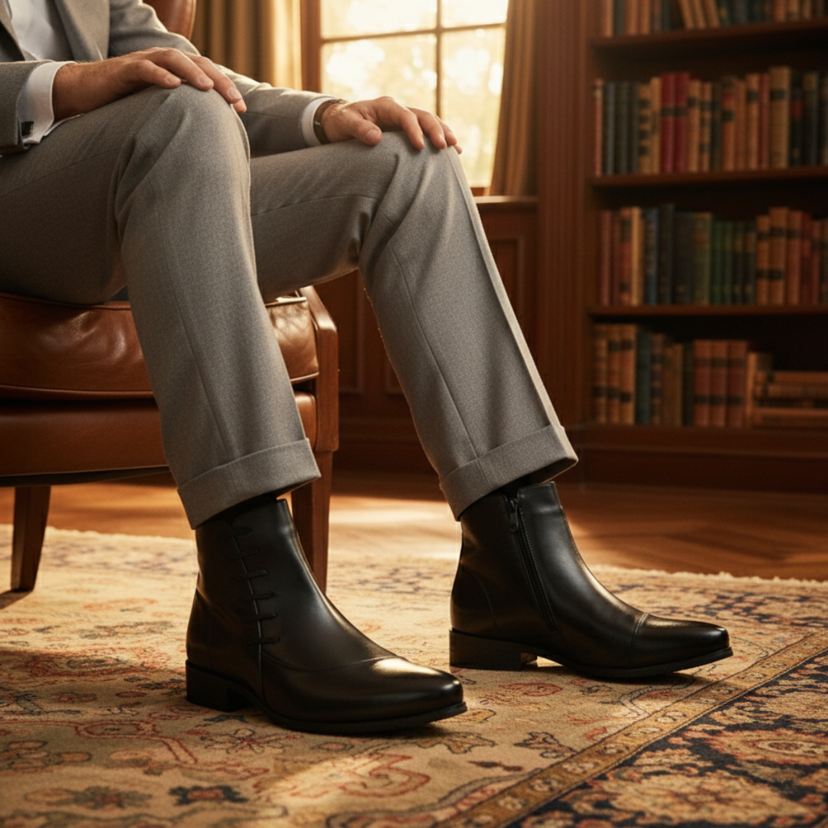 The Paisley Bottines Chelsea modernes en cuir poli pour hommes, à lacets